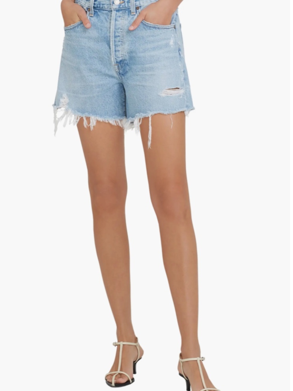 Agolde Parker Long High Waist Cutoff Denim Shorts, Swapmeet, Size 26 Light Wash